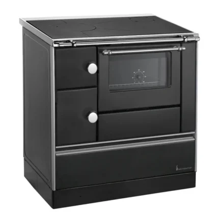 Küchenofen Westminster K 176 A/90 Schwarz mit Stahlplatte - Rauchrohranschluss rechts